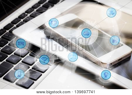 Modern devices and and wireless communication network, Iots of Internet Things and ICT Information Communication Technology concept