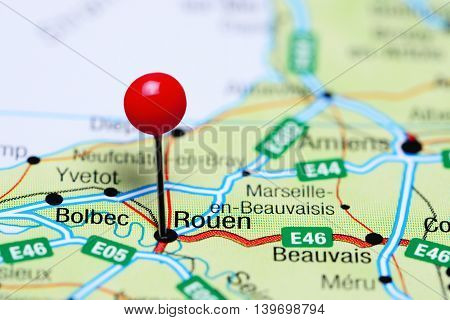 Rouen pinned on a map of France