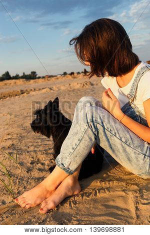 brunette travels on the beach true friend