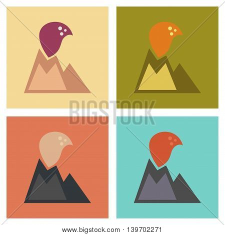 assembly of flat icons nature volcano erupting
