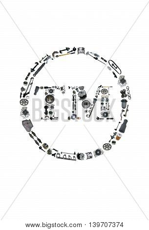 Trade Mark icone with auto parts for car. Spare parts for car for shop, aftermarket OEM. Many auto parts isolated in Trade Mark icone. Car parts