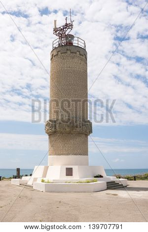 Big Utrish, Russia - May 17, 2016: Monument To The Lighthouse On The Island Of Utrish, Built In 1975