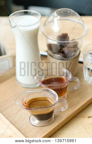 Hot Green Tea Set On A Wooden Table In A Coffeshop