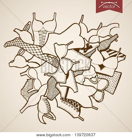 Engraving vintage hand drawn vector underwear clothes Sketch