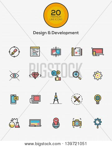 Set of Flat Line Color Design and Development icons. Vector