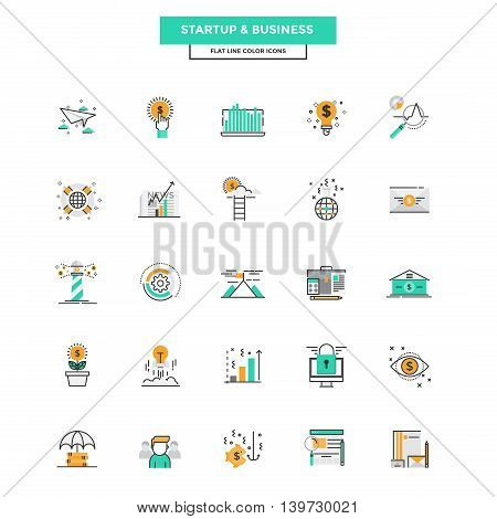 Set of Modern Flat Line icon Concept of Business Start up Management Online Marketing Research and Analysis use in Web Project and Applications. Vector Illustration