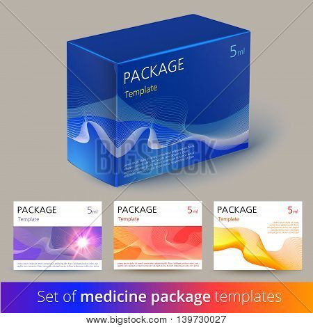 Set of medicine package design with 3d-template. Package of drugs. 100 vector - easy to use. Vector illustration.