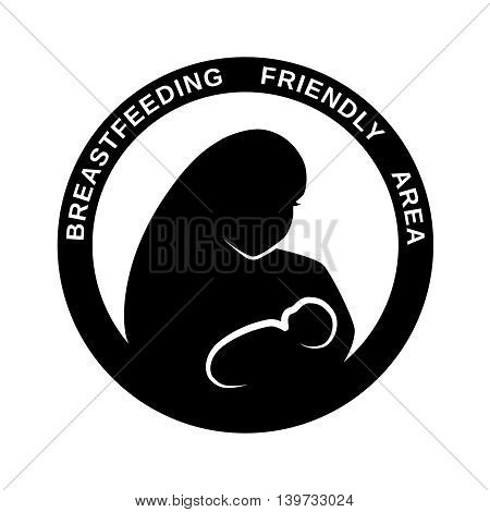 Silhouette of a mother breastfeeding her baby. Breastfeeding friendly area sign. Isolated illustration. Vector.