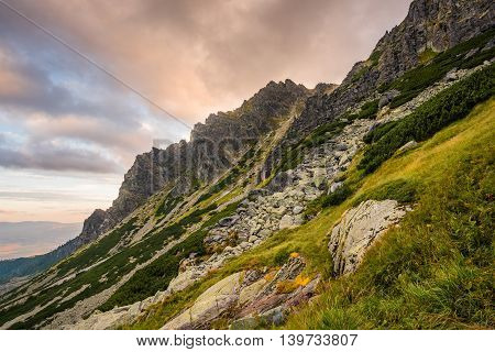 Mountain Landscape at Sunset. Mlynicka Valley High Tatra Slovakia.