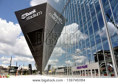 MINNEAPOLIS MN USA - JULY 15 2016: Minnesota Vikings US Bank Stadium in Minneapolis on a Sunny Day