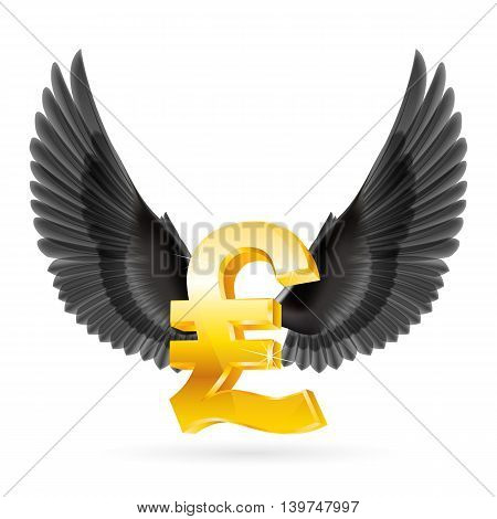 Golden Great Britain pound symbol with black wings