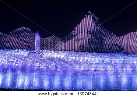 Nagoya, Japan. Nabana no Sato garden at night in winter