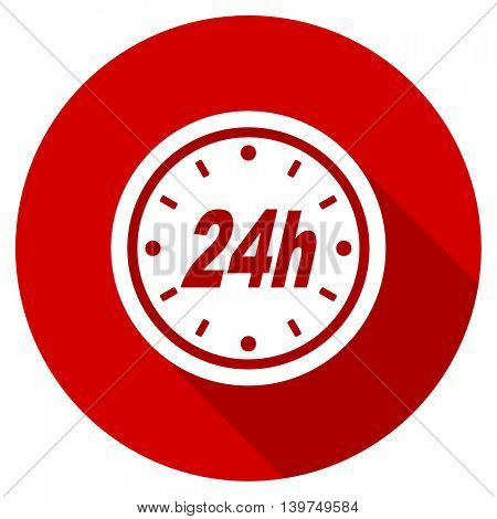 24h red vector icon, circle flat design internet button, web and mobile app illustration