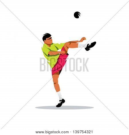 The athlete kicks the ball. Isolated on a white background