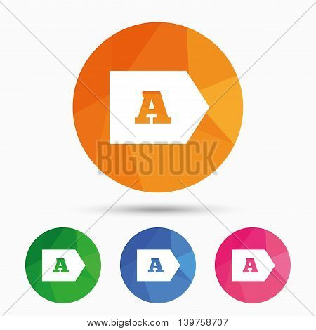Energy efficiency class A sign icon. Energy consumption symbol. Triangular low poly button with flat icon. Vector