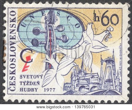 MOSCOW RUSSIA - JANUARY 2016: a post stamp printed in CZECHOSLOVAKIA devoted to the Congress of UNESCO International Music Council circa 1977