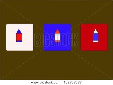 Illustration which shows three colored pencil depicted in the background of squares