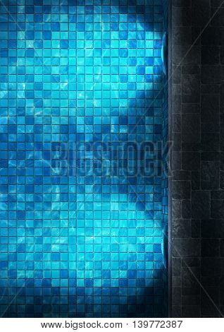 Swimming Pool Night Scene Top View Using Led Under Water