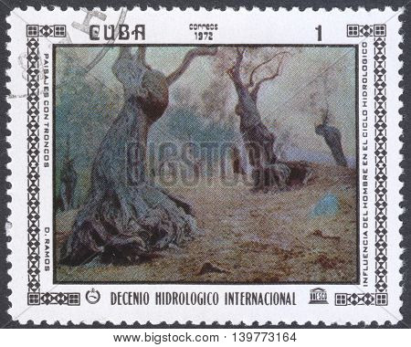 MOSCOW RUSSIA - CIRCA FEBRUARY 2016: a post stamp printed in CUBA shows painting by D. Ramoz the series 