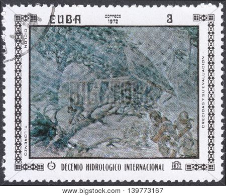 MOSCOW RUSSIA - CIRCA FEBRUARY 2016: a post stamp printed in CUBA shows painting by T. Lorenzo the series 