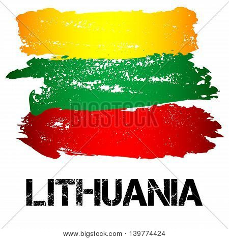 Flag of Lithuania from brush strokes in grunge style isolated on white background. Country in Northern Europe. Vector illustration