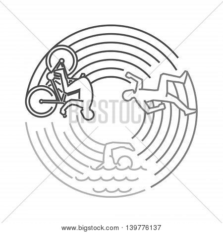 Vector line design concept for triathlon. Linear creative style web banner. Open path.