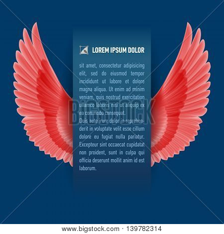 Sheet of paper with text with red wings up on both sides