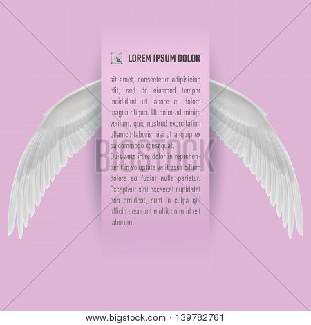 Sheet of paper with text with white wings on both sides