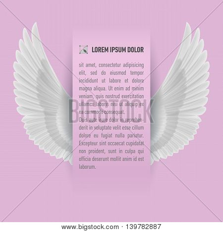 Sheet of paper with text with white wings up on both sides