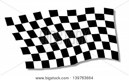 A racing chequered flag fluttering over a white background