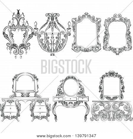 Rich Baroque Classic chandelier. Luxury decor accessory design. Vector illustration sketch