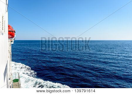 Starboard Side Of A Ferry Boat On The Adriatic Sea.