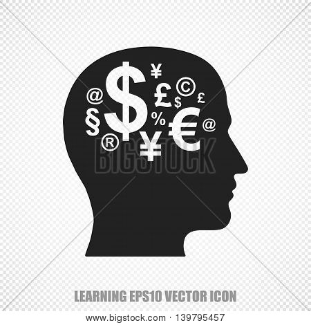 The universal vector icon on the Education theme: Black Head With Finance Symbol. Modern flat design. For mobile and web design. EPS 10.