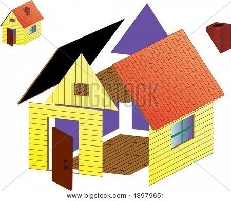 Maison rurale de vecteur aux vues non assemblé et montés