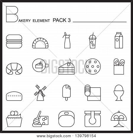 Bakery line icons set.Mono icons pack 3.Pictagram outline.