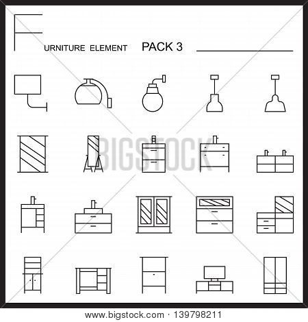 Furniture and home decorate line icons pack 3.Mono outline icons.pictogram illustration.