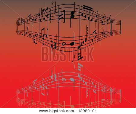 Fundo de música abstrata com notas diferentes e linhas