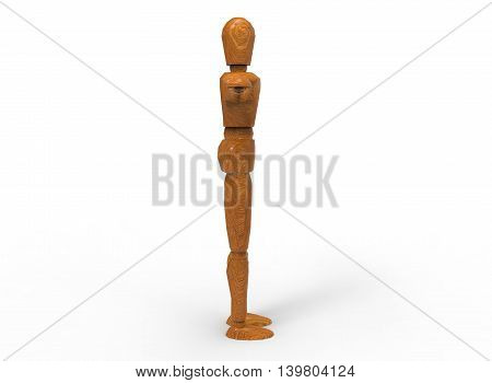 3d illustration of wooden dummy man. white background isolated. icon for game web.
