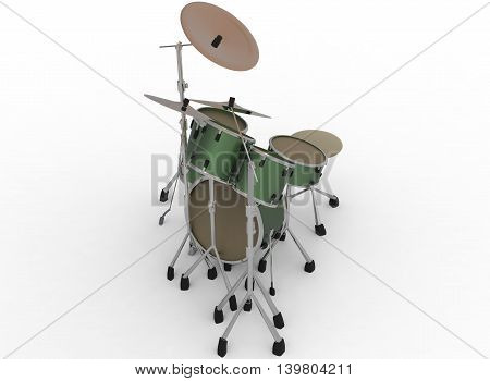 3d illustration of drum set. white background isolated. icon for game web. kit for drummers.  percussion instruments. trap set.