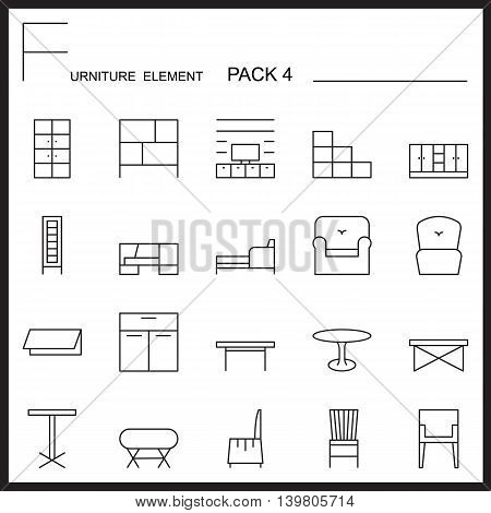 Furniture and home decorate line icons pack 4.Mono outline icons.pictogram illustration.