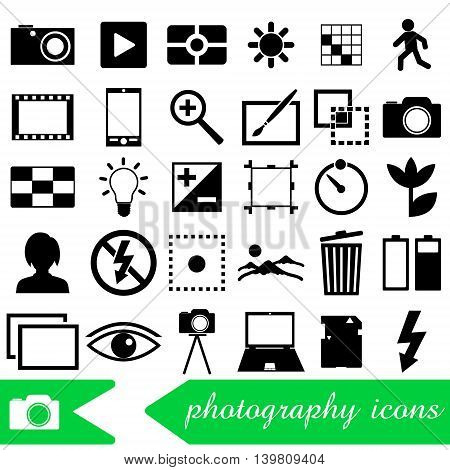 Photography And Camera Theme Black Simple Icons Set Eps10