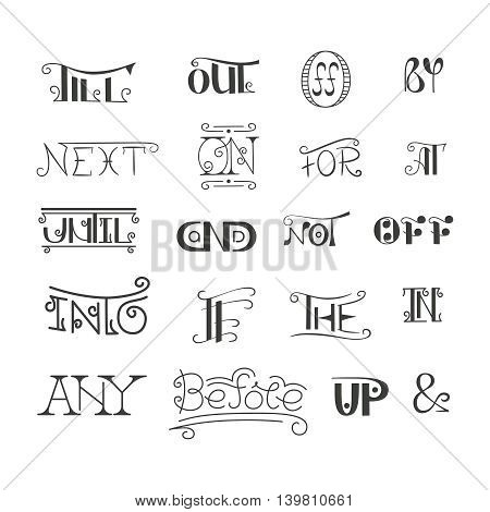 Set Of Vector Hand Written Catchwords Pretexts And Ampersands In Doodle Style. Sketched Calligraphic