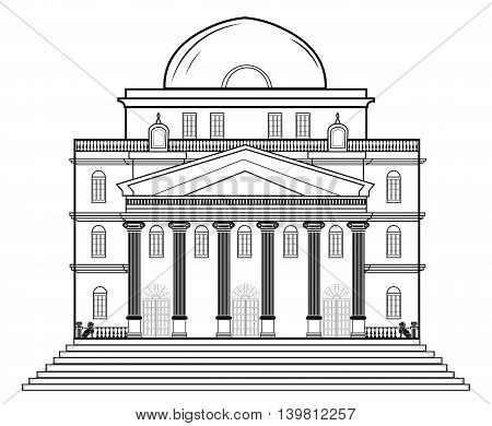 Vector architectural facade. Wire frame blueprint drawing of classic building. Vector architectural template background