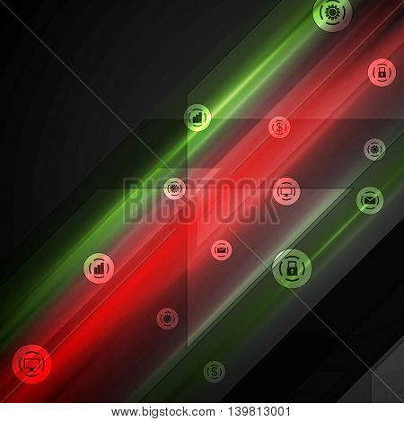 Bright tech striped comminication background. Vector red green design