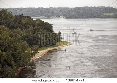 View from Old Little belt Bridge. Looking at Little Belt in Denmark.