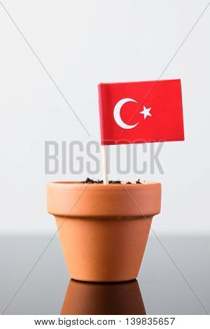 Flag Of Turkey In A Plant Pot