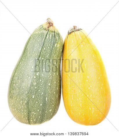 green and yellow zucchini isolated on white background