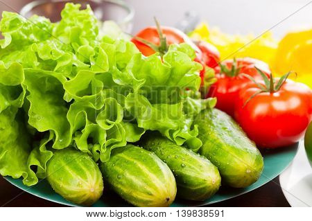 still life of vegetables on plate. colorful.