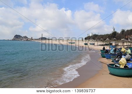 ke ga beach and traditional basket boat on the sand of fishing village muine vietnam