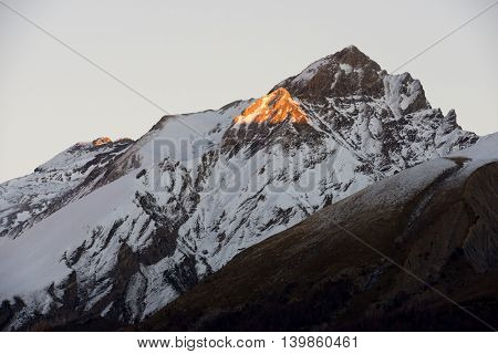 Snowy Peak in Tena Valley, Panticosa, Aragon, Huesca, Spain.